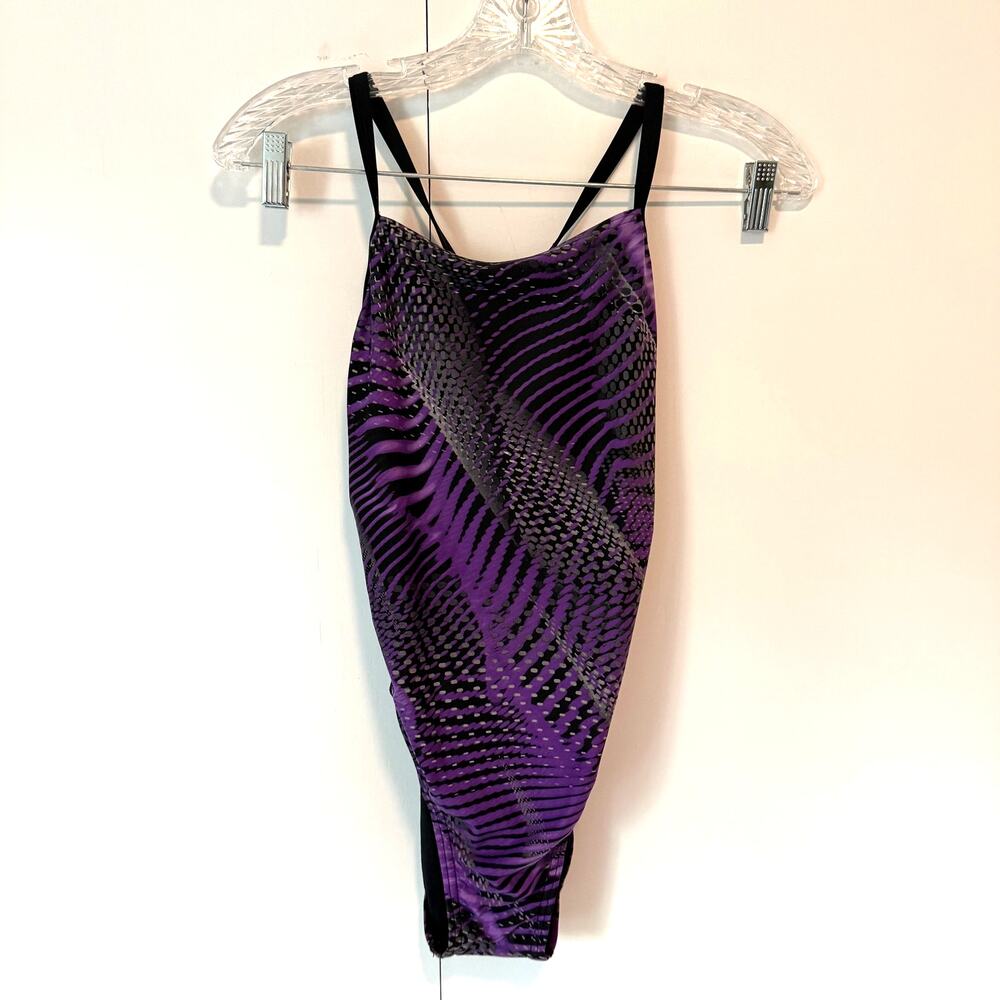 Speedo Women's One Piece Swimsuit Purple Black Strappy Size Tag Removed 25"